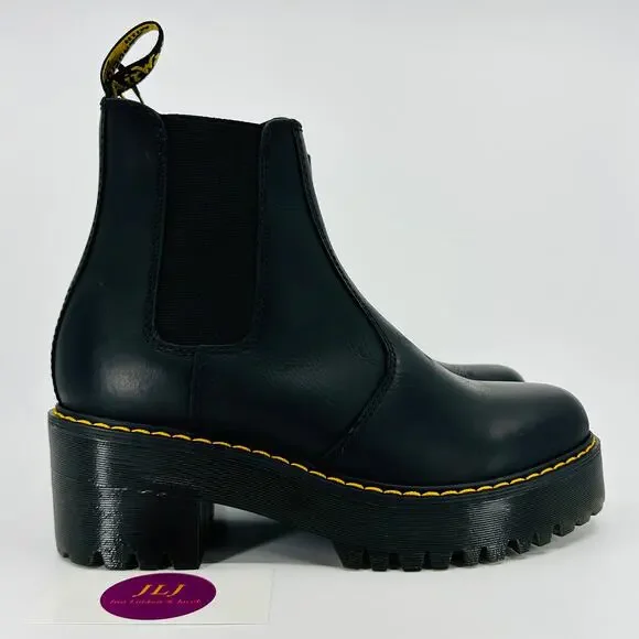 Dr. Martens Women's Rometty Black Wyoming Leather Platform Chelsea Boots Size 7 - Picture 1 of 11